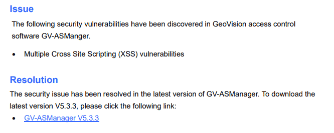 GeoVision Security Advisory