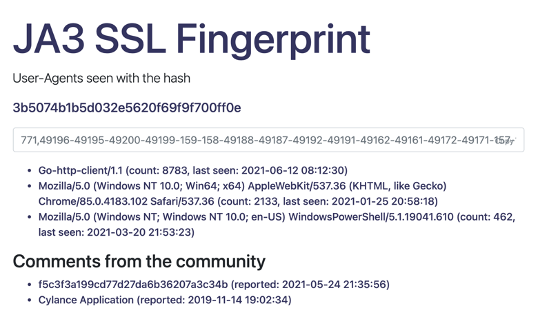 JA3 SSL Fingerprint
