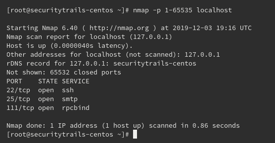 Nmap open port results