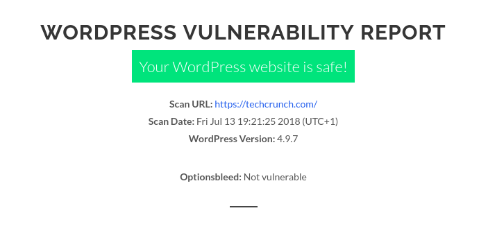 WPScans Wordpress vulnerability scan report safe